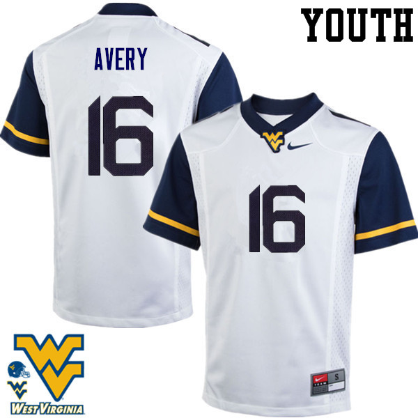 Youth #16 Toyous Avery West Virginia Mountaineers College Football Jerseys-White